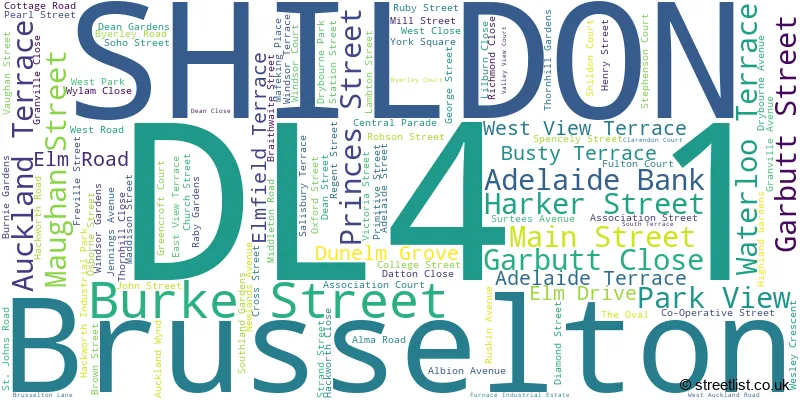A word cloud for the DL4 1 postcode